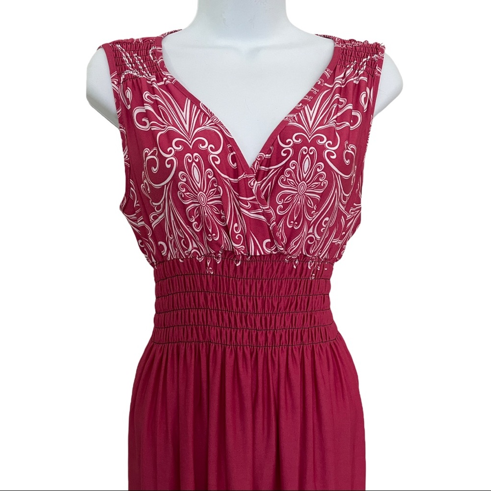 Dress Summer Maxi Sleeveless Smock Waist hot pink fashion choose your size - Picture 2 of 14